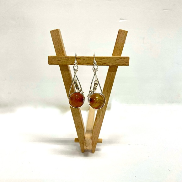 HANDMADE Genuine Carnelian & Sterling Silver Beads Hand Wrapped Dangle Earrings - Picture 4 of 10